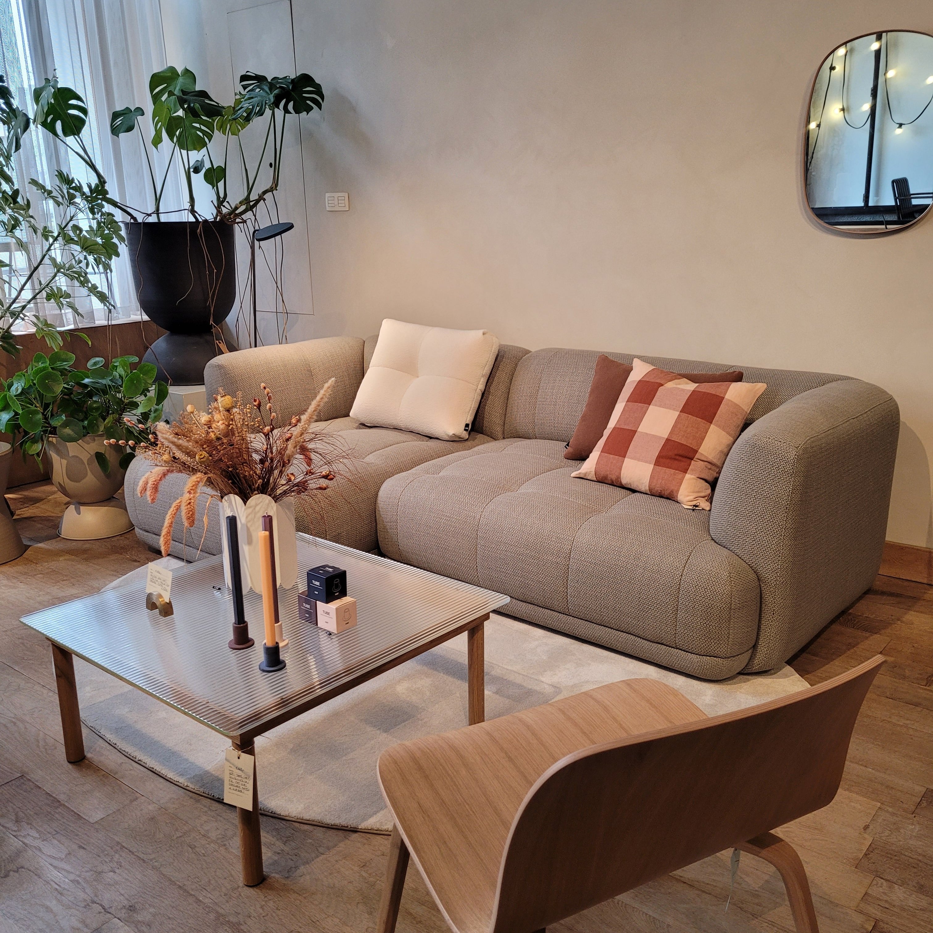 Quilton sofa 3zit chaise longue maglia warm grijs