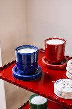 Ensemble geurkaars met schotel
