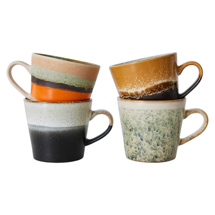 70s Cappuccino mokken set van 4
