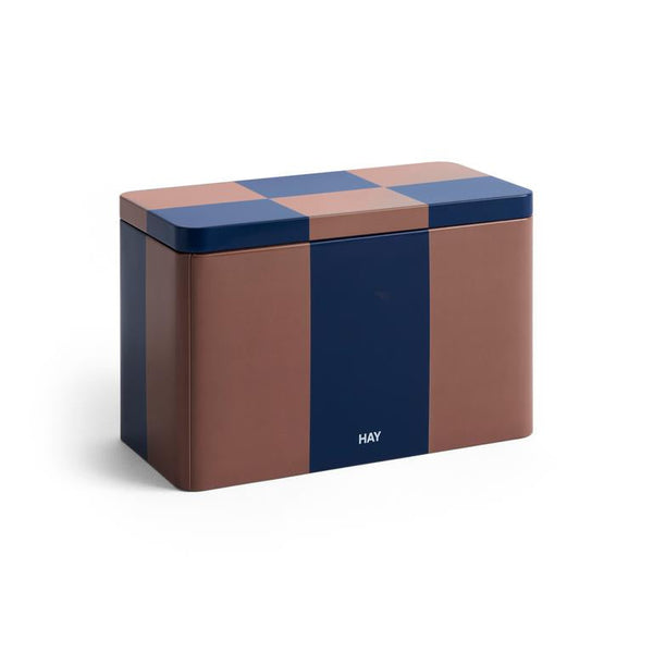 Tin container opbergblik medium bruin blauw