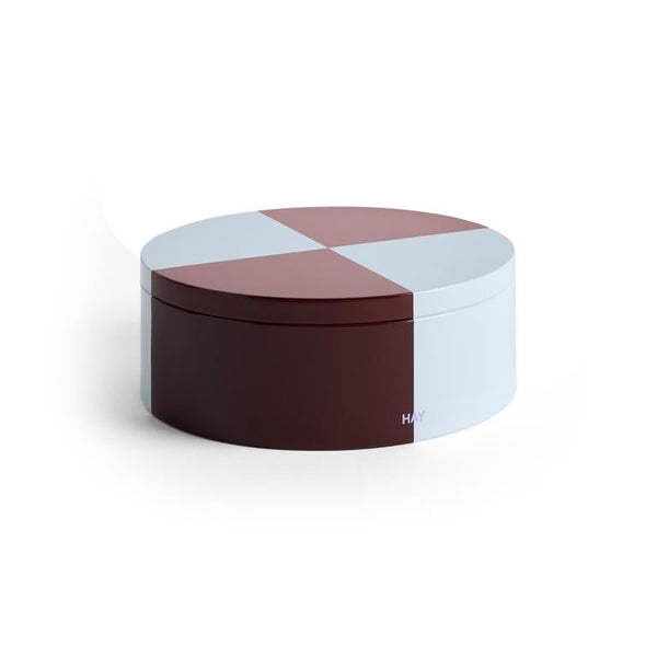 Tin container opbergblik rond bordeaux blauw