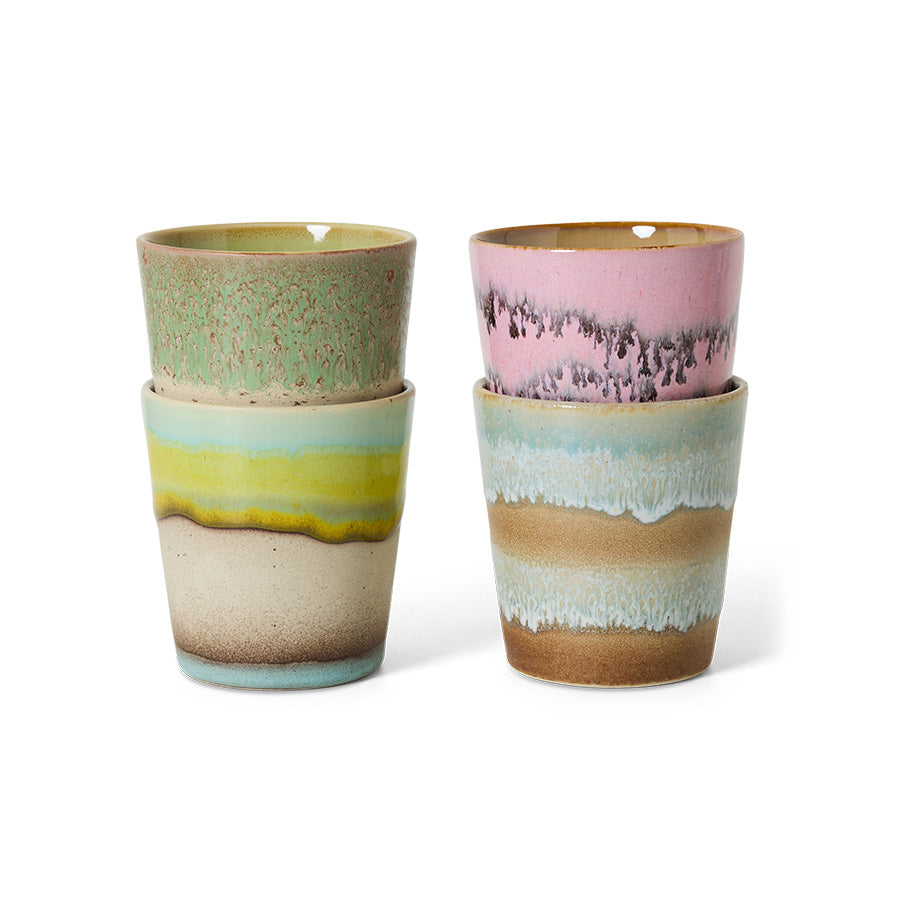 70s Koffiemokken pop-art set van 4