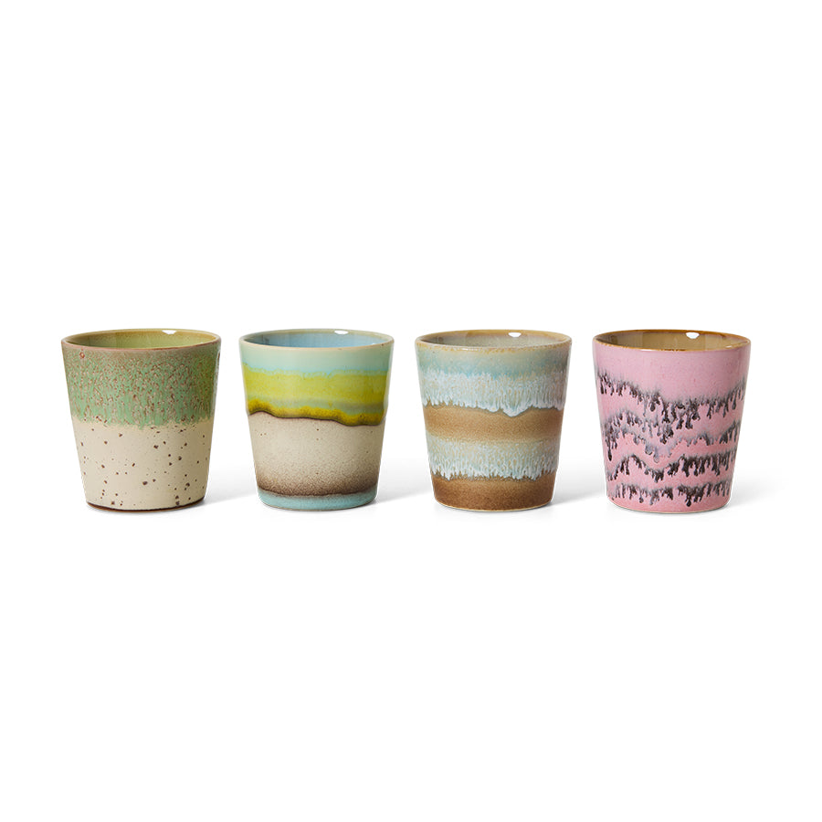 70s Koffiemokken pop-art set van 4