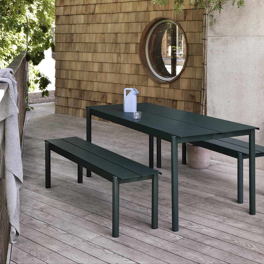 Toonzaalmodel Linear Steel tafel 200cm groen met bank