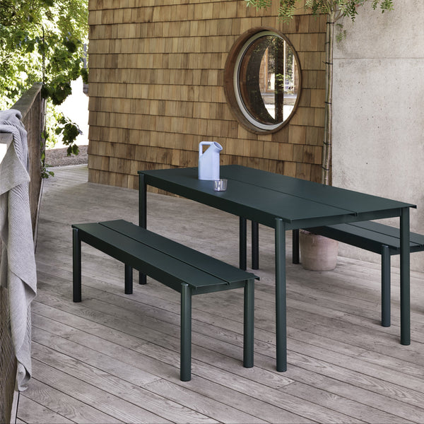 Toonzaalmodel Linear Steel tafel 200cm groen met bank