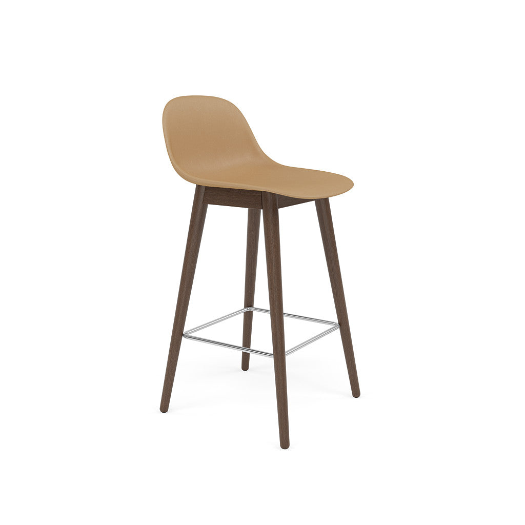 Fiber barkruk met rugleuning - houten poten