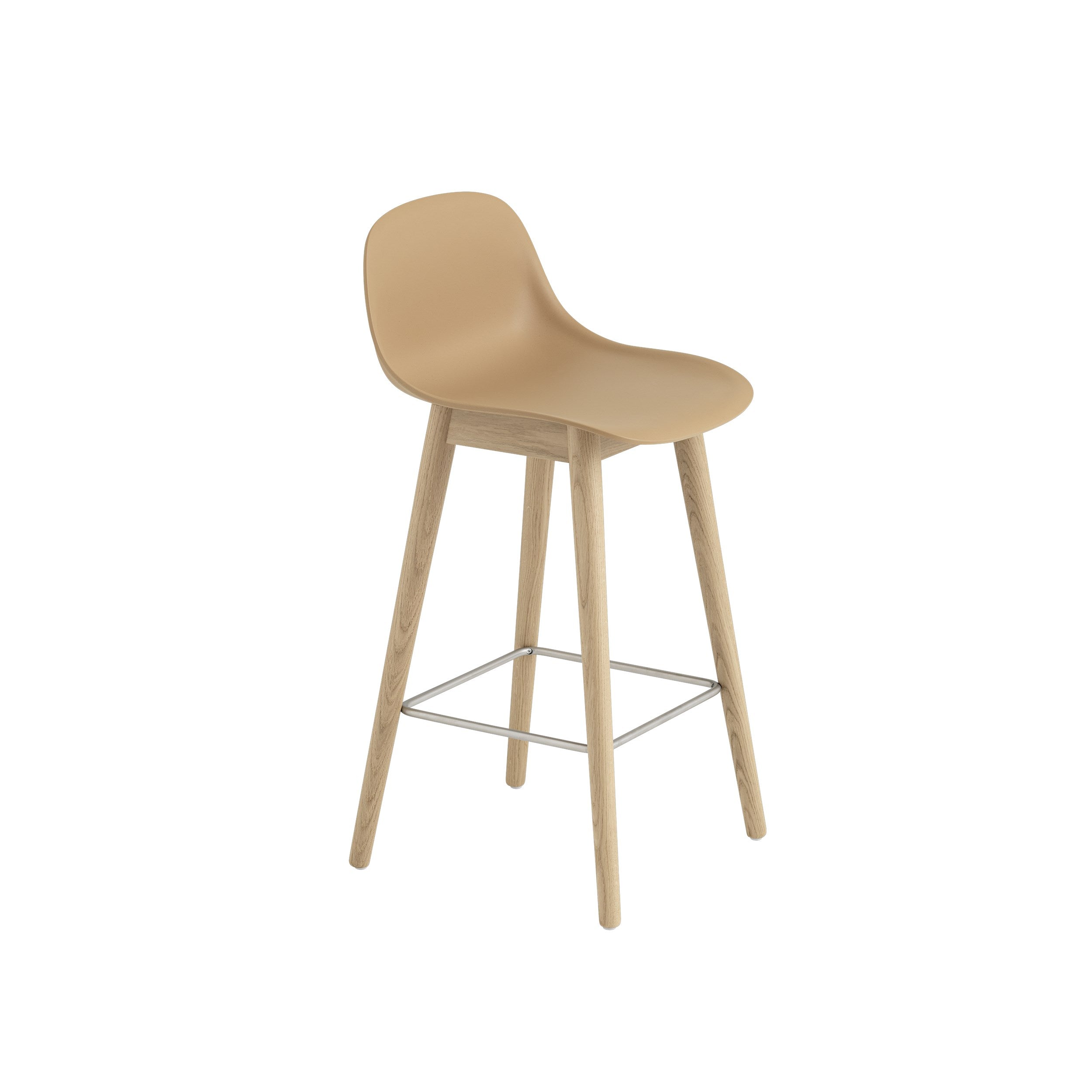 Fiber barkruk met rugleuning - houten poten