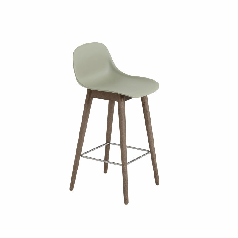 Fiber barkruk met rugleuning - houten poten