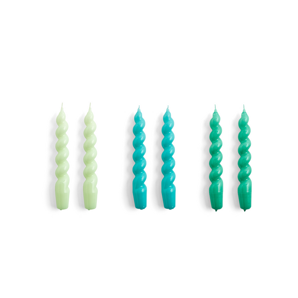 Spiral Kaarsen set van 6 - Mint/green/aquagreen