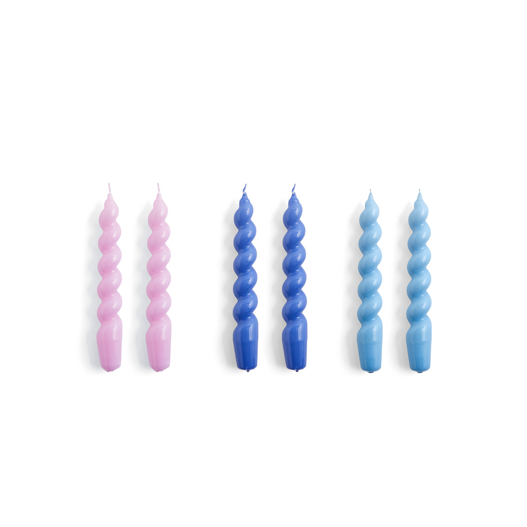 Spiral Kaarsen set van 6 - Lilac/purpleblue/lightblue